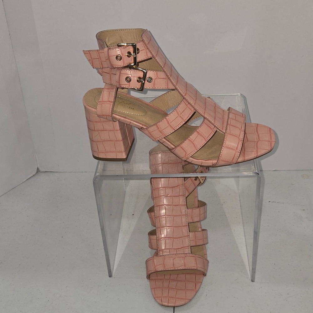 Comfort Est 1946 Pink Croc Embossed Gladiator Block Heel Sandals 9M 45196461